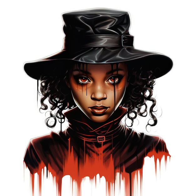 Sinister Dreams Halloween ilustrado con una chica negra con temática de Freddie Krueger en estilo clip art en
