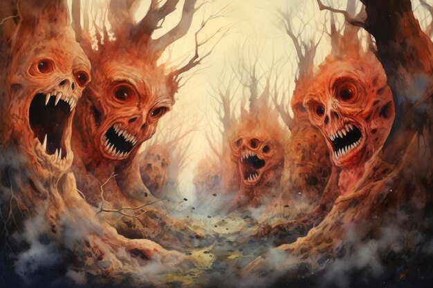 Sinister Grove Guardians Mysteriöse Baummonster, die durch den Wald wandern