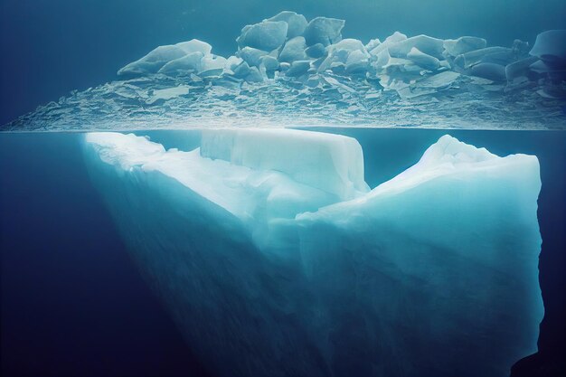 Foto sinkender eisberg taucht in die tiefen der meereslandschaft ein