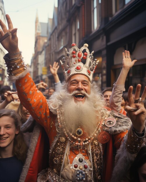 Foto sinterklaas es feliz con los niños en la carretera