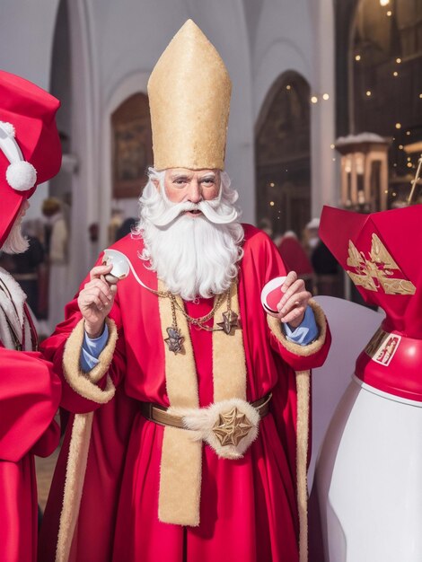 Sinterklaas fondo blanco todo el cuerpo del personal alcanza la mano