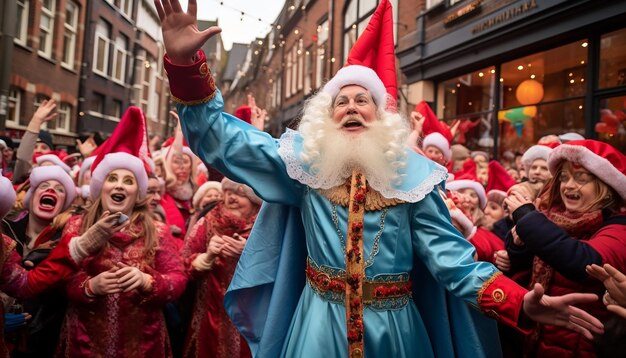 Sinterklaas holandés en drag que saluda a los niños