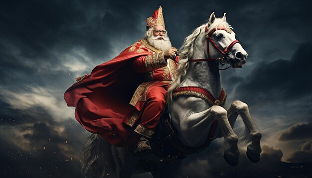 Foto sinterklaas op zijn paard en galope