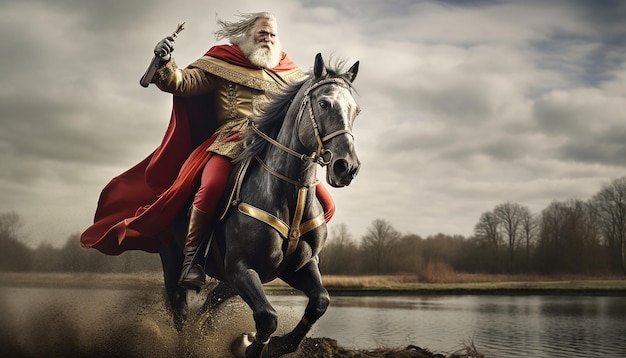 Foto sinterklaas op zijn paard en galope