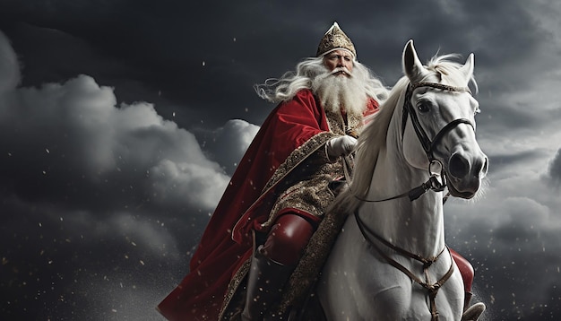 Foto sinterklaas op zijn paard en galope