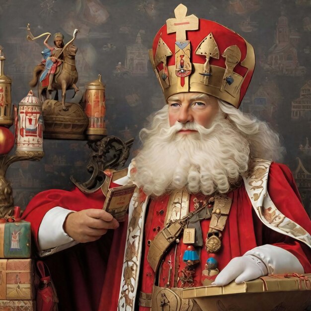 Sinterklass auf Niederländisch reitet auf seinem Pferd, paradiert durch die Stadt und kündigt seine Ankunft in der Stadt an, esc