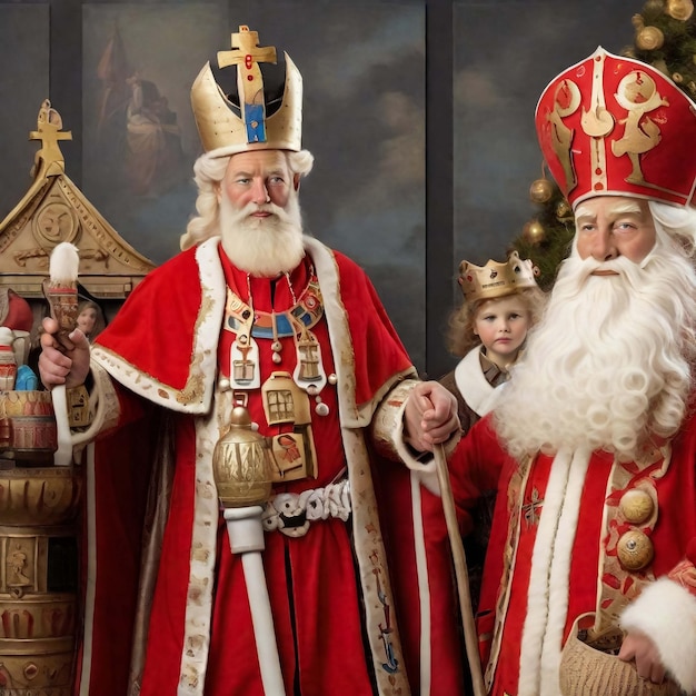 Sinterklass auf Niederländisch reitet auf seinem Pferd, paradiert durch die Stadt und kündigt seine Ankunft in der Stadt an, esc