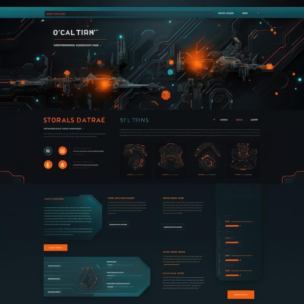 Síntese vibrante Explorando um padrão de site cyan e laranja cativante em um tema escuro