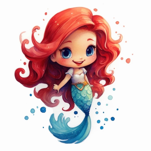 una sirena de dibujos animados con cabello rojo y una cola de estrella de mar generativa ai