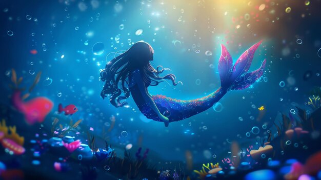 Sirena plana en 3D melodía oscura y misteriosa del océano