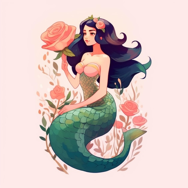 Sirena con una rosa en la mano generativo ai