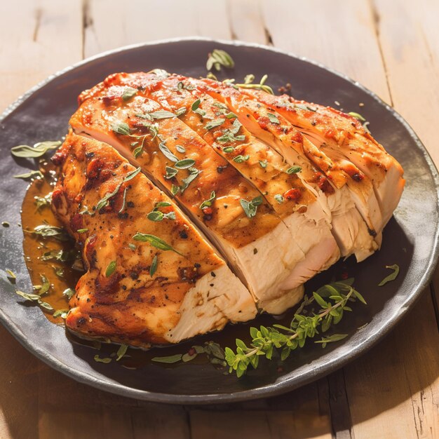 Sirloin de pavo al horno casero con especias saladas aroma de agua en la boca para las redes sociales