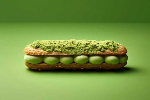 Se sirve un impresionante eclair con sabor a matcha