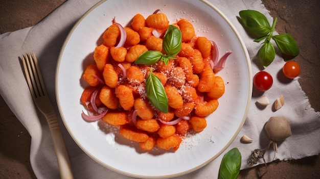 Se sirve pasta de gnocchi con salsa de pomodoro