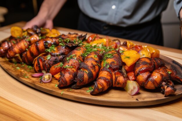 Se sirve un plato de tentáculos de pulpo a la parrilla