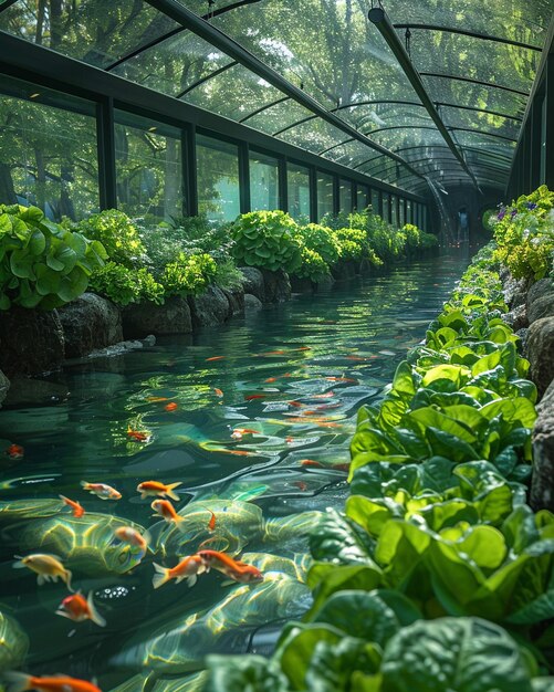 Foto un sistema acuapónico que combina la tilapia