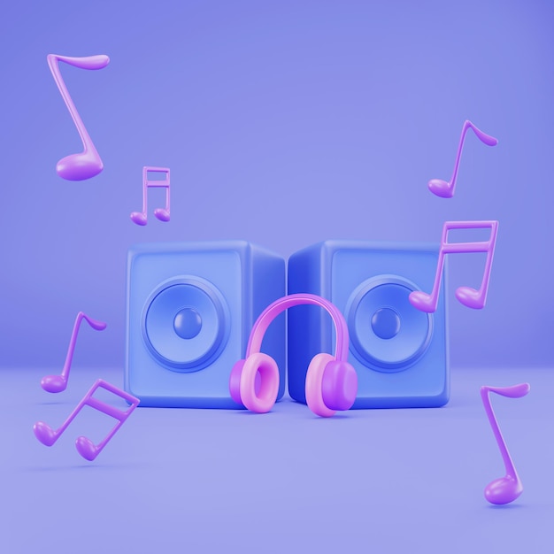 Sistema de altavoces de sonido Ilustración 3d realista