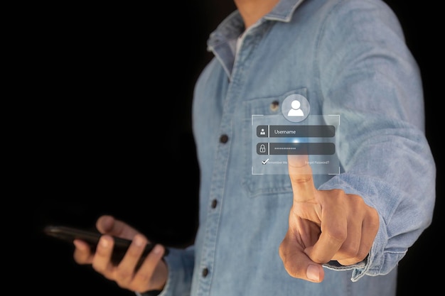 Foto sistema de autenticación de usuario con concepto de seguridad cibernética de nombre y contraseña