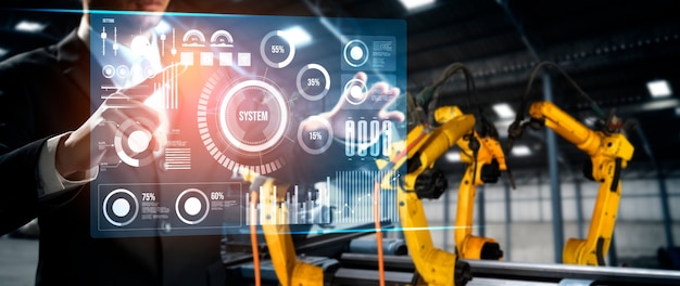 Sistema avanzado de brazo robótico para la industria digital y la tecnología robótica de fábrica
