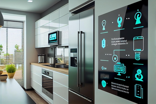 Sistema de control de cocina casera moderna Concepto de tecnologías inteligentes