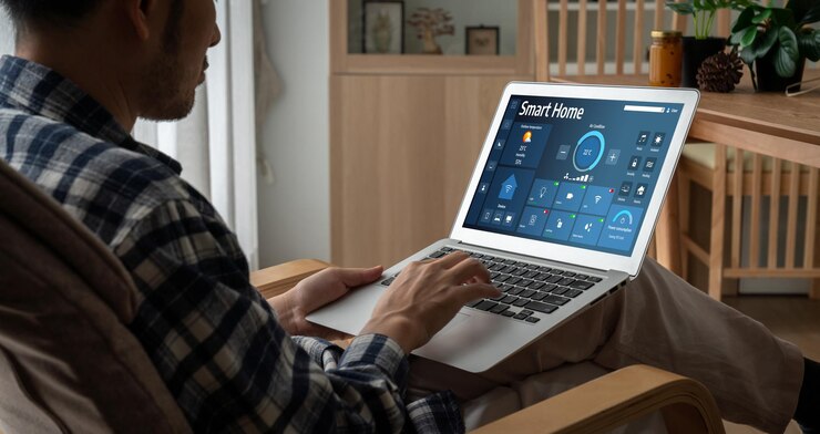 Foto sistema de control remoto centrado en la tecnología del hogar inteligente tablero digital cómodo