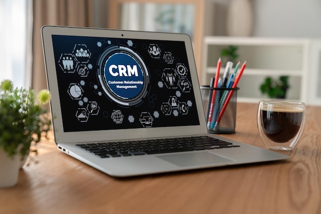 Sistema de gestão de relacionamento com o cliente em computador modish para negócios e empresas de CRM