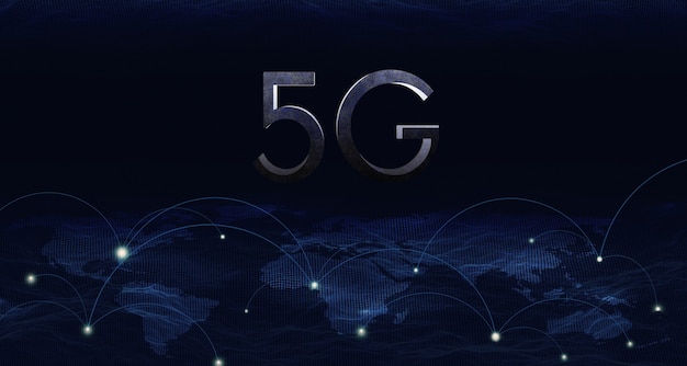 Sistema de rede sem fio 5g de ilustração 3d, iot (internet das coisas), conceito de rede de comunicação.