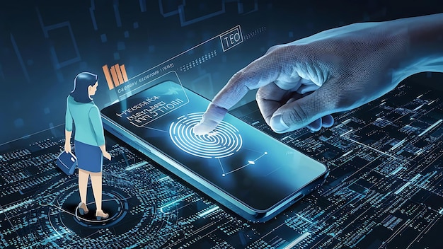 Sistema de segurança biométrica Mulher usando impressão digital