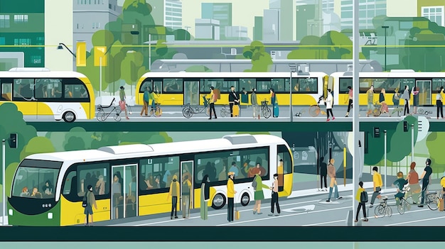 Sistema de transporte público eficiente com ônibus e _64xjpg