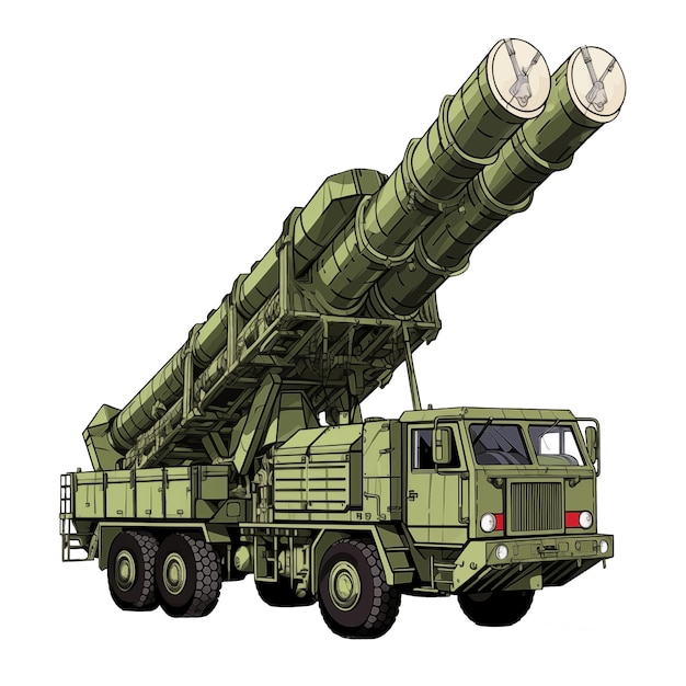 Sistema de defensa aérea antiaérea autopropulsado Equipo militar terrestre Ilustración colorida