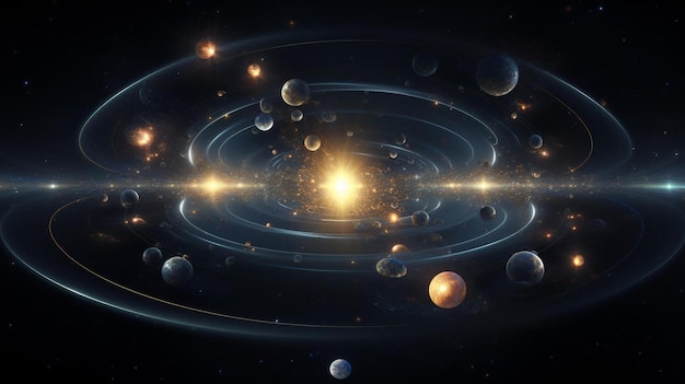un sistema estelar con los planetas en el universo