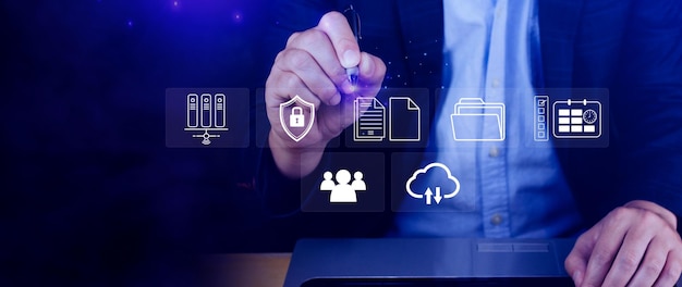Sistema de Gestión de Documentos (DMS) para el concepto de gestión de documentos base de datos de documentos en línea sistemas de almacenamiento de archivos digitales software mantenimiento de registros tecnología de base de datos acceso a archivos intercambio de documentos