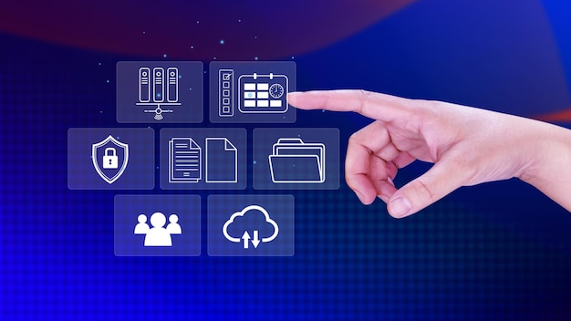Sistema de Gestión de Documentos (DMS) para el concepto de gestión de documentos base de datos de documentos en línea sistemas de almacenamiento de archivos digitales software mantenimiento de registros tecnología de base de datos acceso a archivos intercambio de documentos