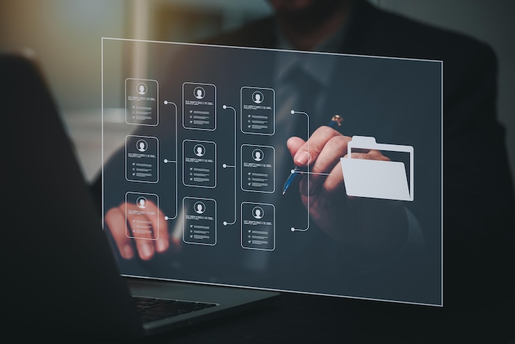 Foto sistema de gestión de documentos dms con redes de almacenamiento distribuido base de datos información de archivos tecnología de negocios en línea