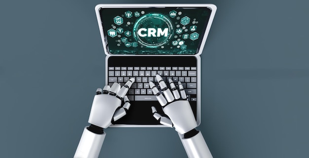 Sistema de gestión de relaciones con el cliente en una computadora de moda para negocios CRM
