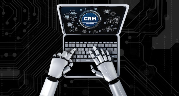 Sistema de gestión de relaciones con el cliente en una computadora moderna para empresas y negocios CRM