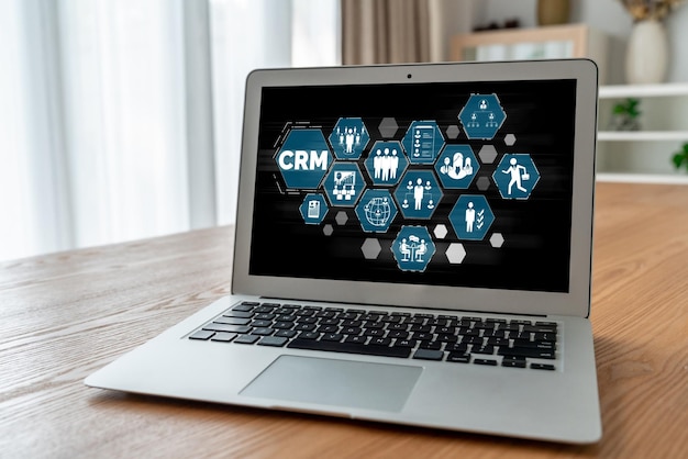 Foto sistema de gestión de relaciones con el cliente en una computadora moderna para empresas y negocios crm