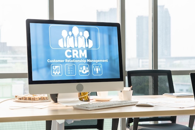 Foto sistema de gestión de relaciones con el cliente en una computadora moderna para el negocio de crm