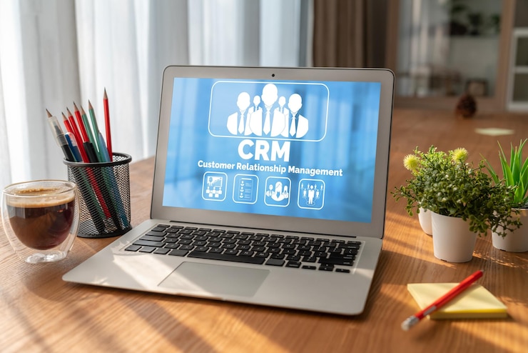 Foto sistema de gestión de relaciones con los clientes en computadora moderna para negocios de crm