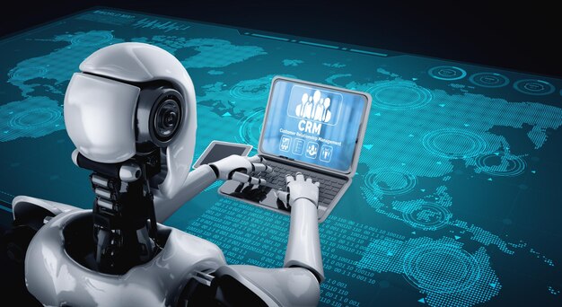 Sistema de gestión de relaciones con los clientes en computadora moderna para negocios de CRM