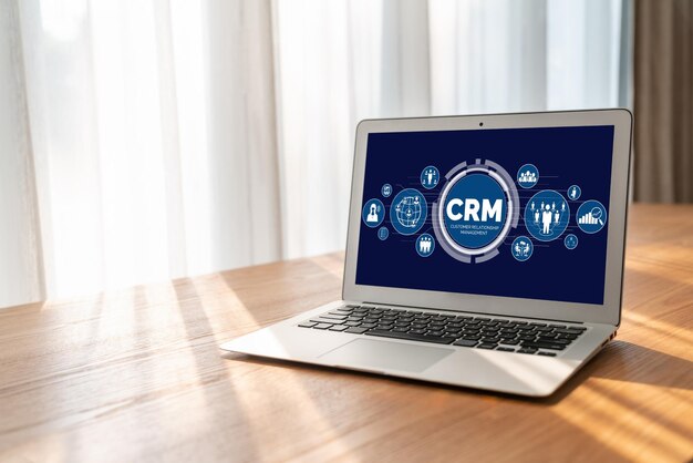Sistema de gestión de relaciones con los clientes en computadora modish para negocios y empresas de CRM