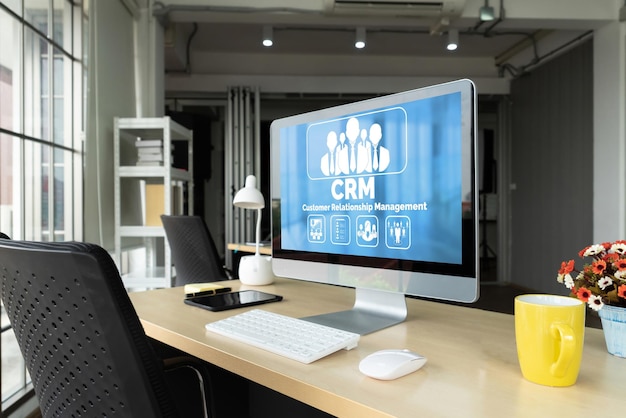 Sistema de gestión de relaciones con los clientes en computadora modish para negocios y empresas de CRM