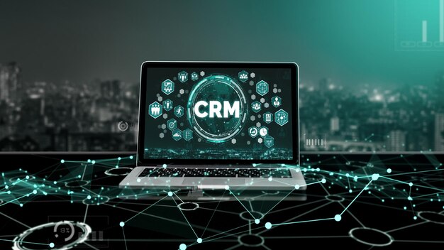 Sistema de gestión de relaciones con los clientes en computadora modish para negocios y empresas de CRM