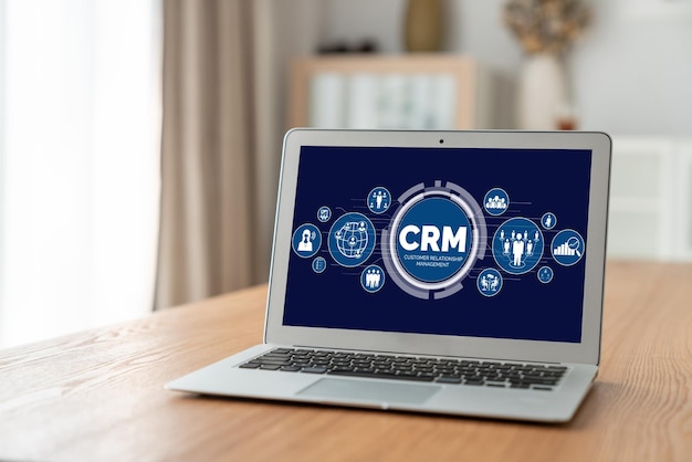 Sistema de gestión de relaciones con los clientes en computadora modish para negocios y empresas de CRM