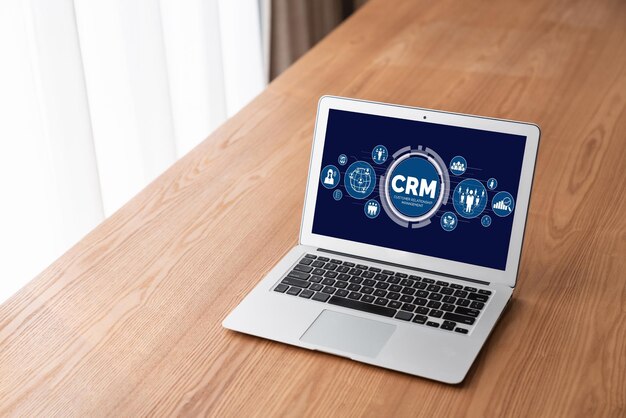 Sistema de gestión de relaciones con los clientes en computadora modish para negocios y empresas de CRM
