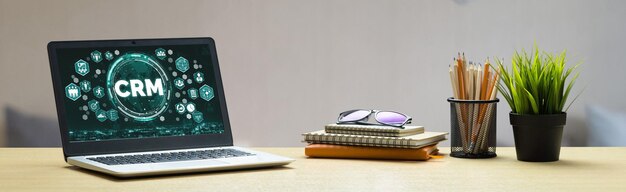 Sistema de gestión de relaciones con los clientes en computadora modish para negocios y empresas de CRM