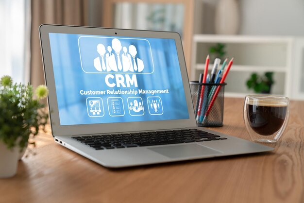 Sistema de gestión de relaciones con los clientes en computadora modish para negocios y empresas de CRM