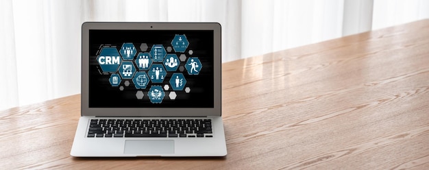 Sistema de gestión de relaciones con los clientes en computadora modish para negocios y empresas de CRM