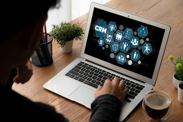 Sistema de gestión de relaciones con los clientes en computadora modish para negocios y empresas de CRM