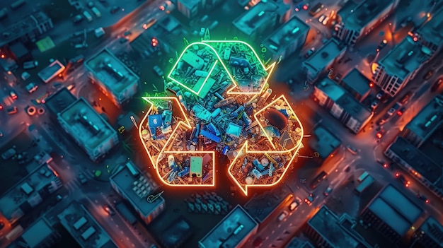 Un sistema de gestión de residuos de IA con acento neon que reduce la contaminación y optimiza los procesos de reciclaje